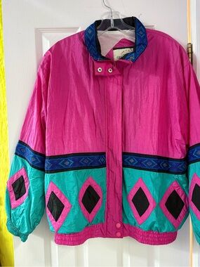 Vintage 80s Colorblock Windbreaker Jacket - Pink & Teal